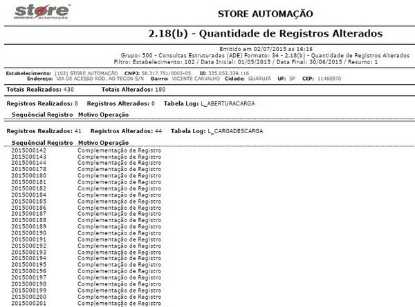 2.18(B) - QUANTIDADE DE REGISTROS ALTERADOS LAYOUT